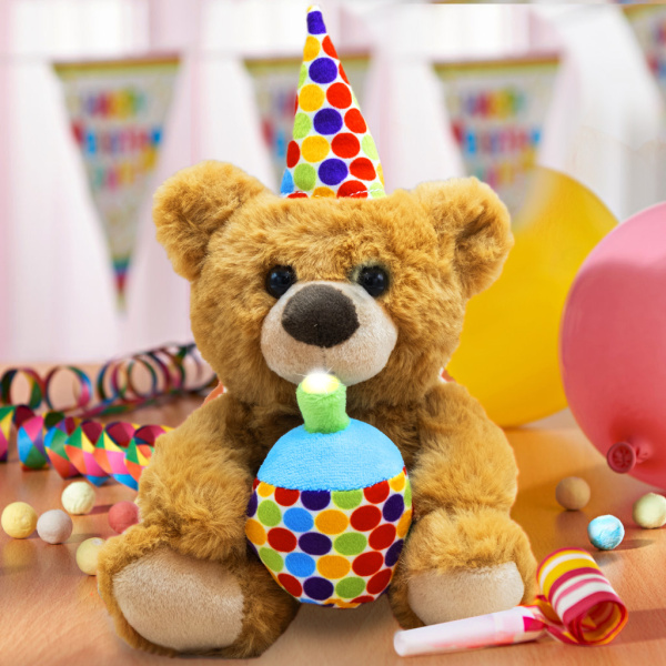 Geburtstag Teddybär mit Musik und LED-Kerze
