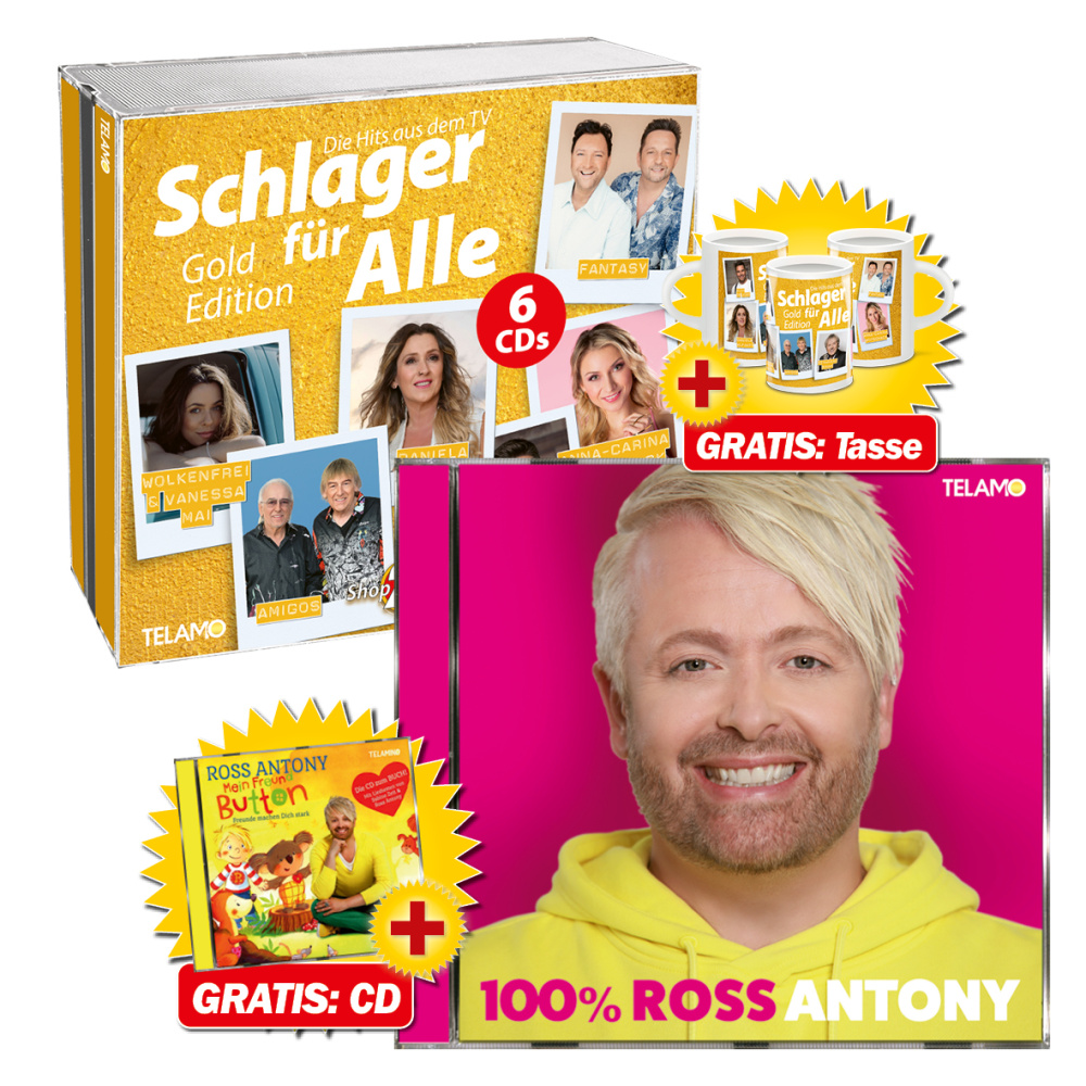 Schlager für Alle - Gold Edition + Ross Antony - 100% Ross + GRATIS Fan-Tasse & CD „Mein Freund Button“ 